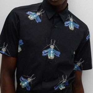 HUGO Ebor Short-sleeve Shirt with a "Cyberbug" Graphic Print
